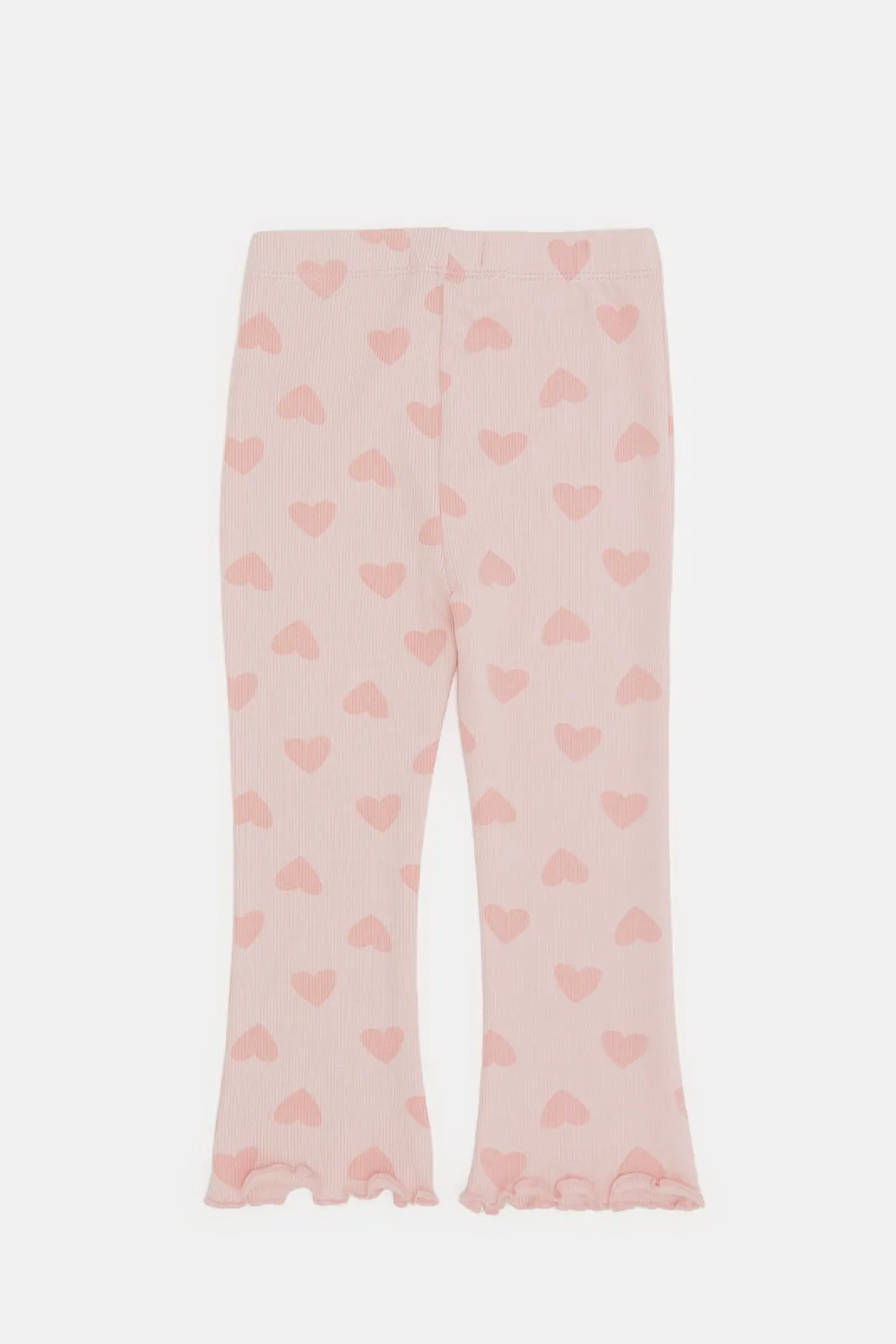 Infant Girls Pink Printed Tonal Pink Flower With Pocket Bell Bottom Leggings