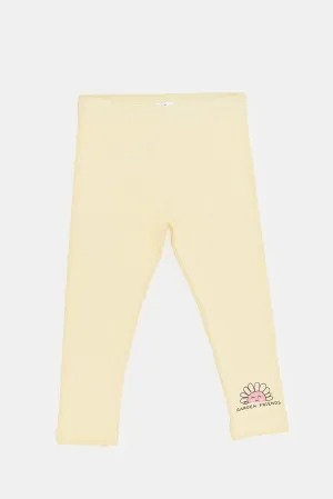 Infant Girls Yellow Printed Leggings