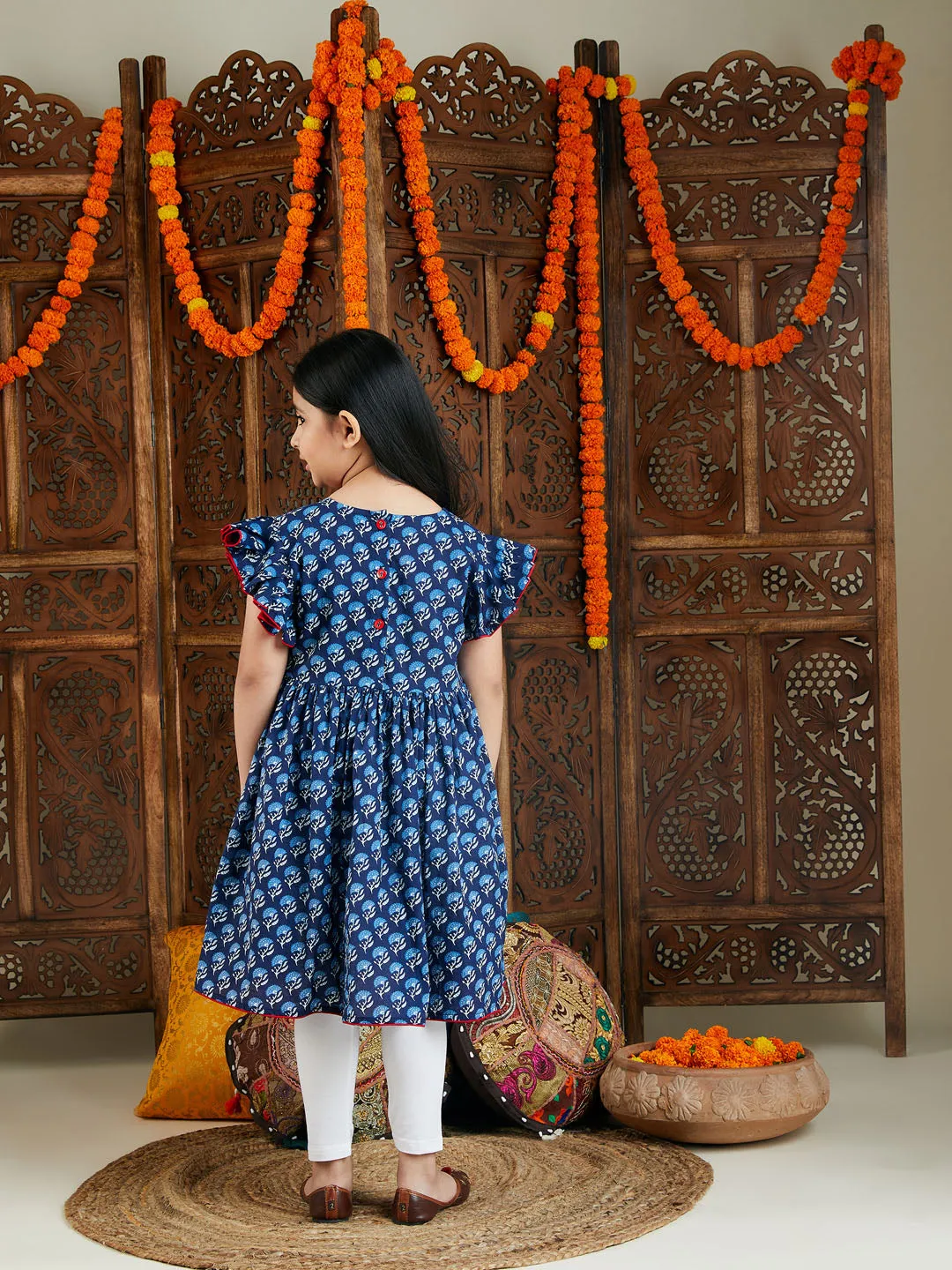 Jashvi Blue Printed Dress Sibling Set