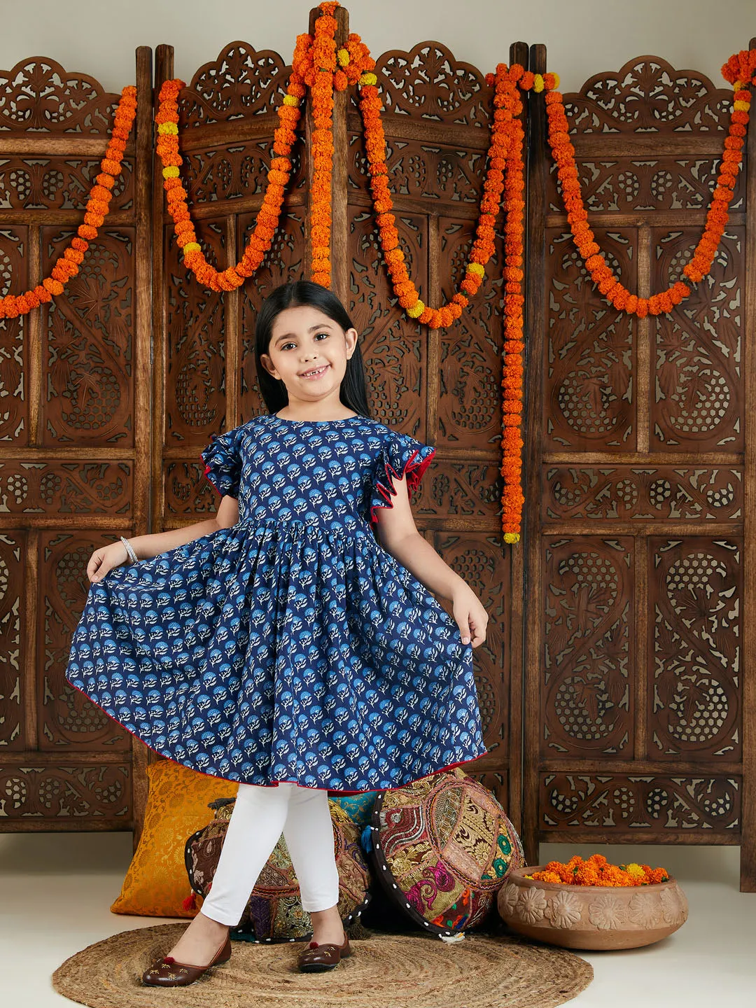 Jashvi Blue Printed Dress Sibling Set