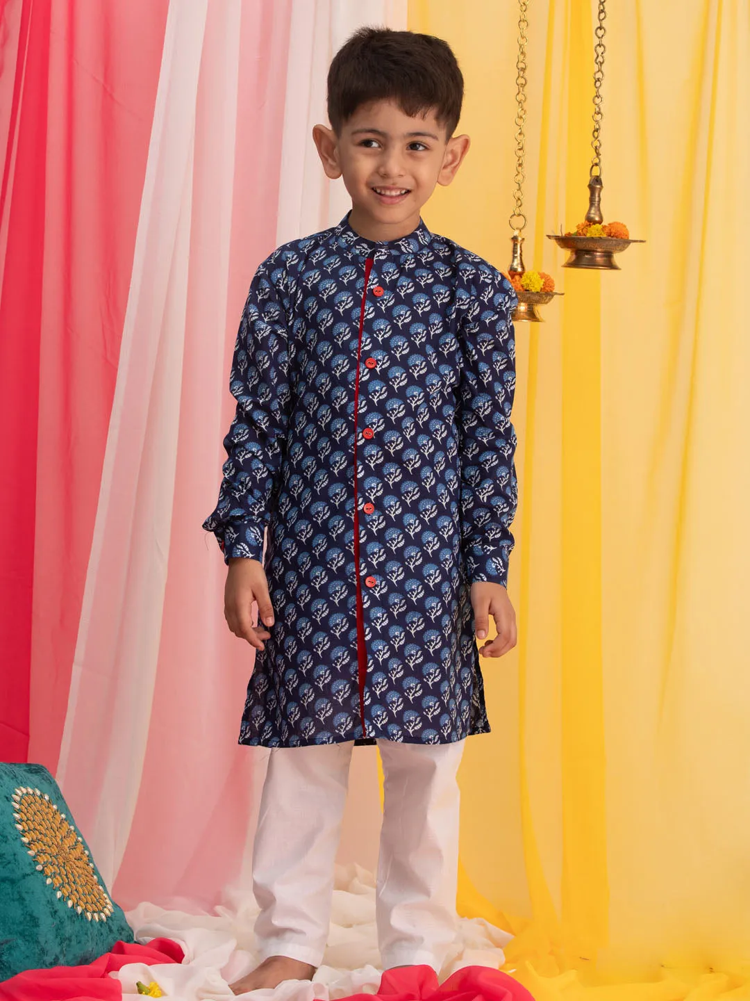 Jashvi Blue Printed Dress Sibling Set