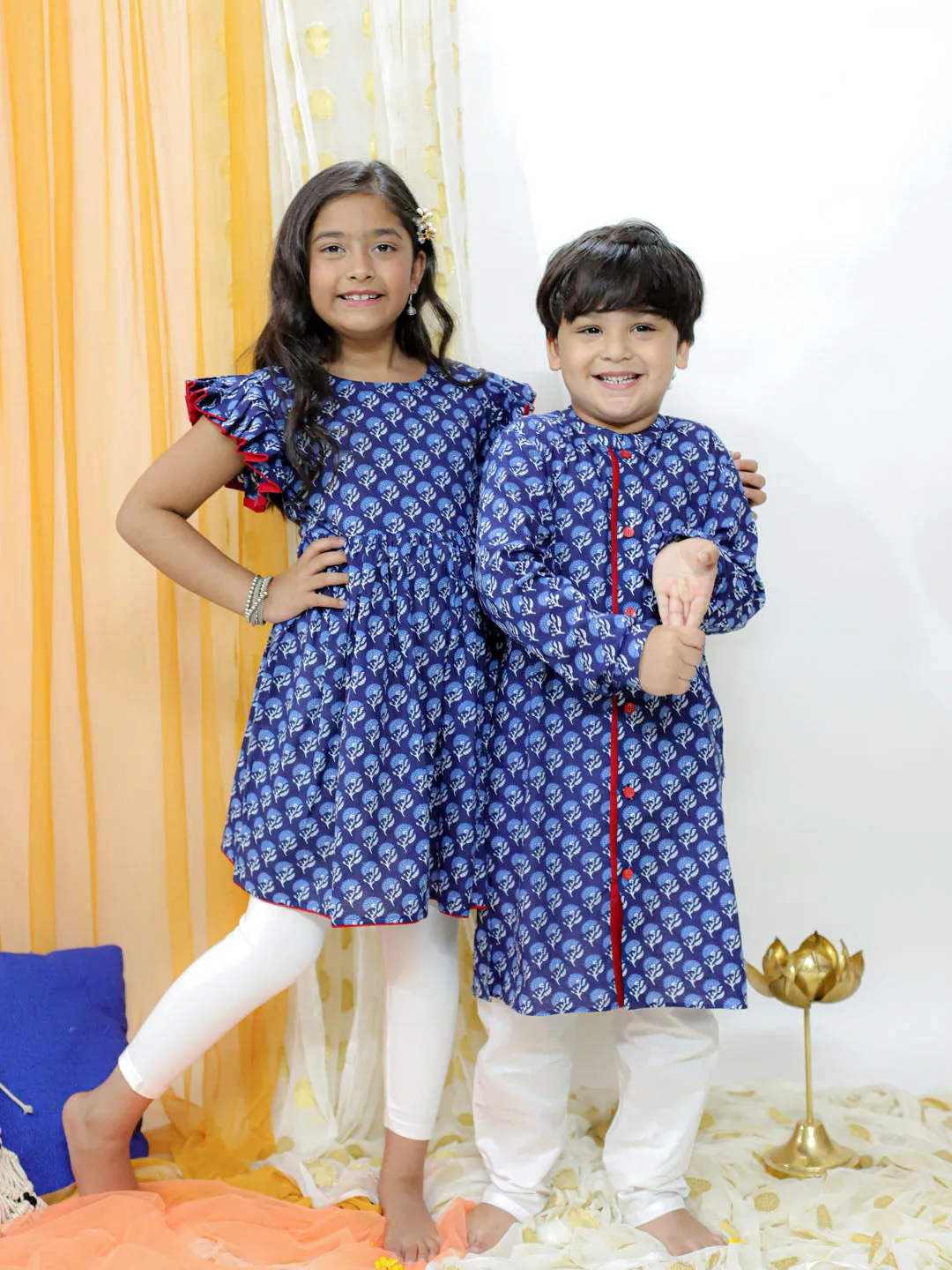 Jashvi Blue Printed Dress Sibling Set