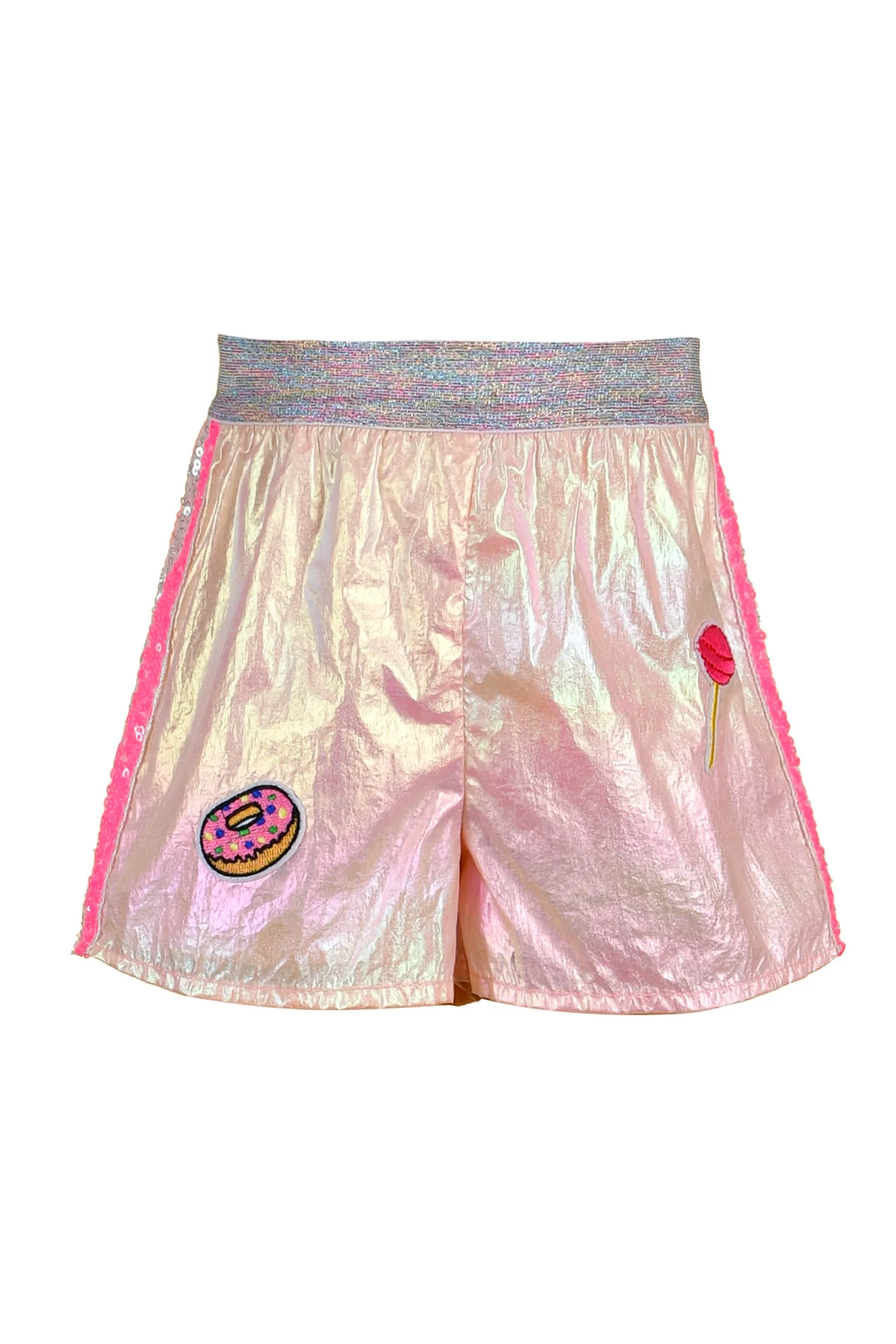 Little Girl’s Iridescent Sequin Patch Sporty Shorts