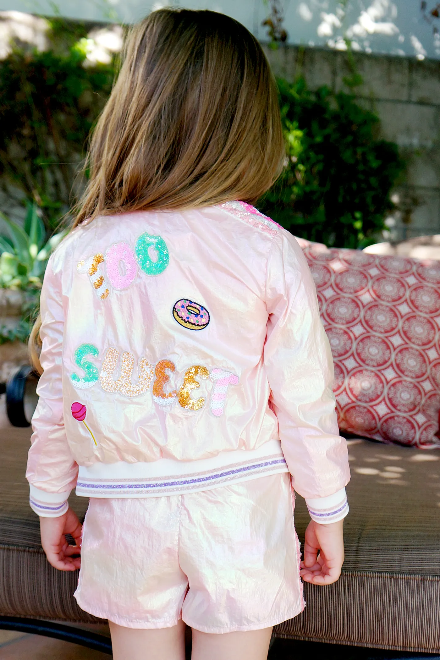 Little Girl’s Iridescent Sequin Patch Sporty Shorts