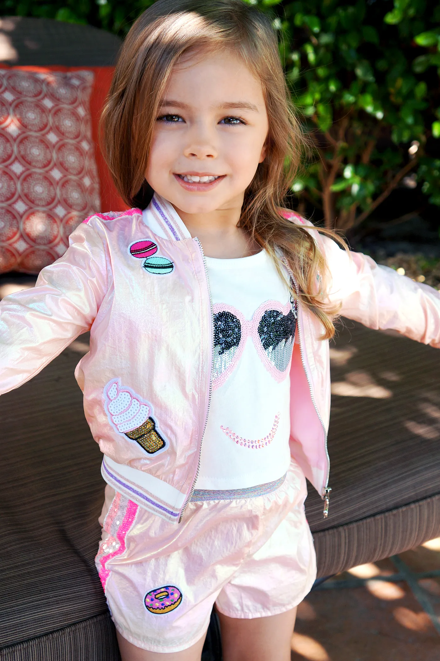 Little Girl’s Iridescent Sequin Patch Sporty Shorts