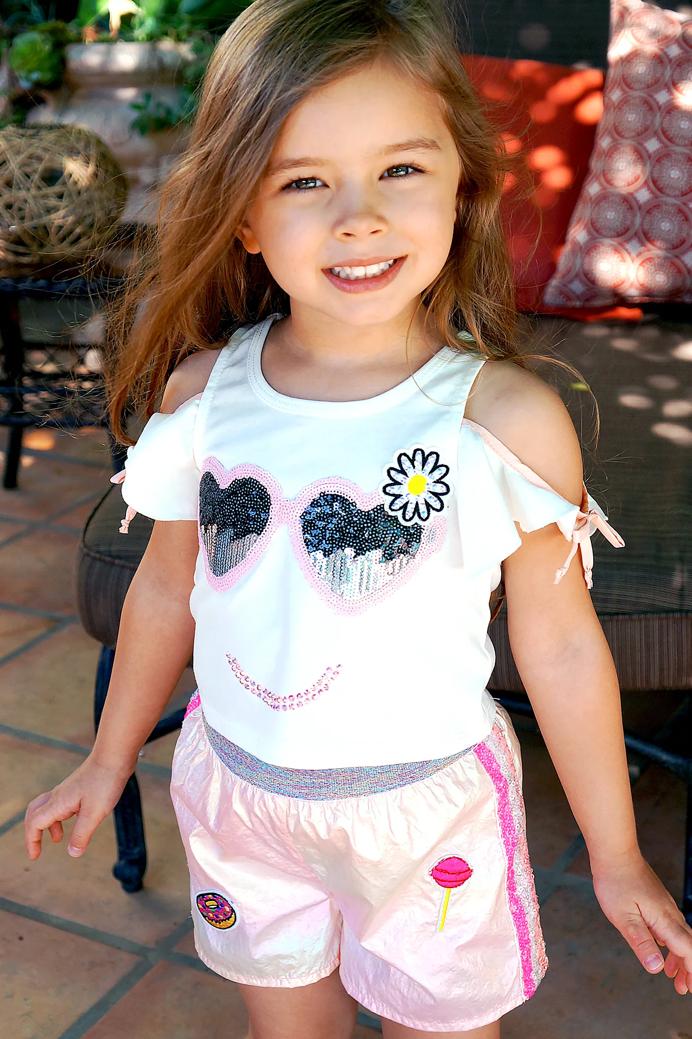 Little Girl’s Iridescent Sequin Patch Sporty Shorts