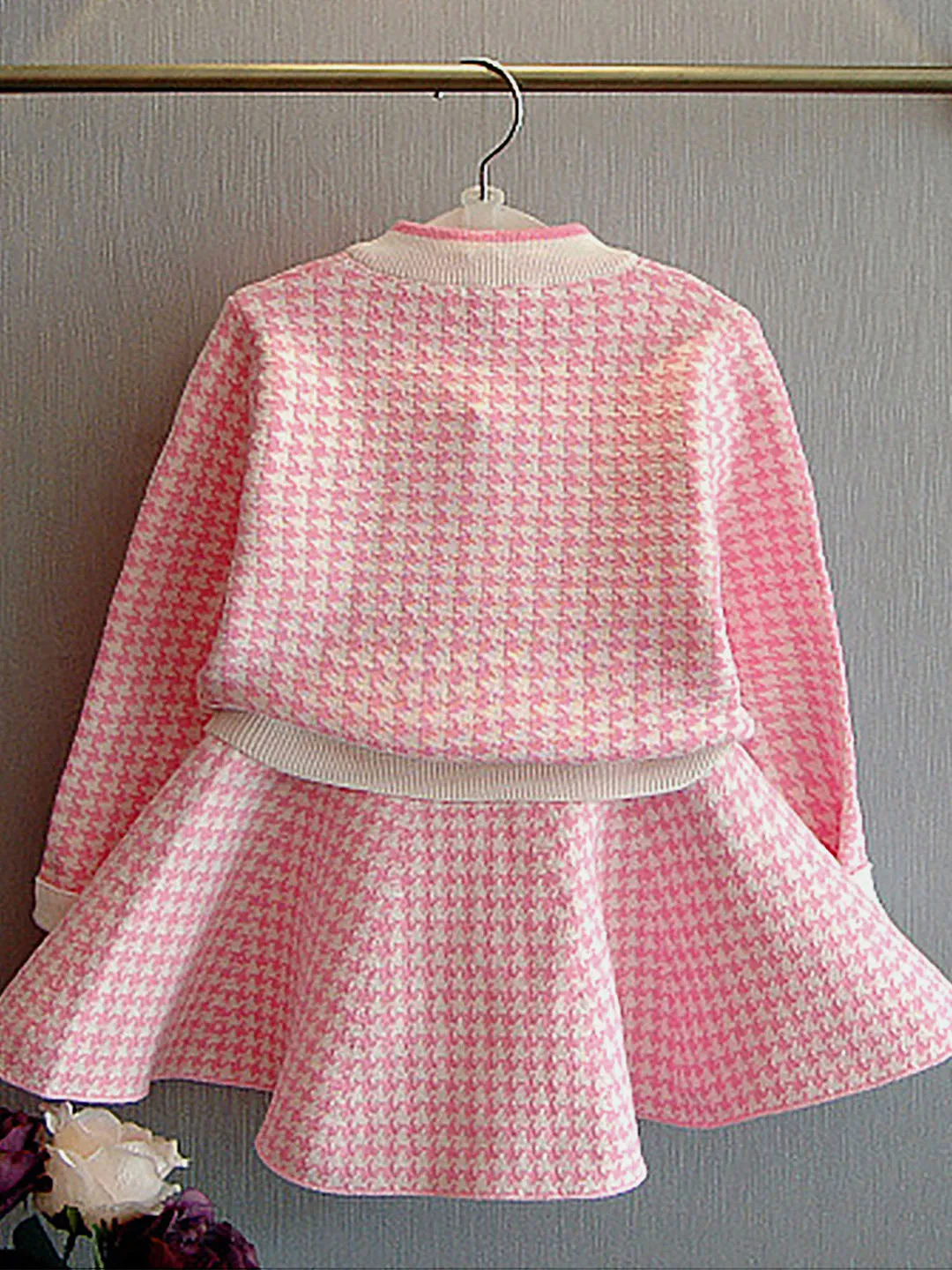 Little Surprise Box Houndstooth 2 pcs Cardigan & skirt Winterwear set for Girls