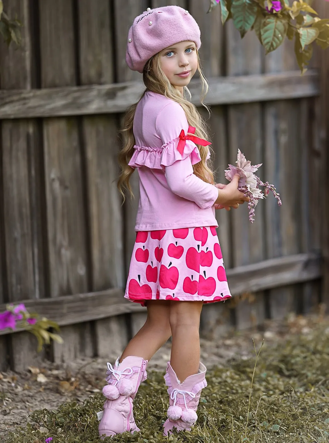 Make The Grade Ruffle Top and Apple Button Skirt Set