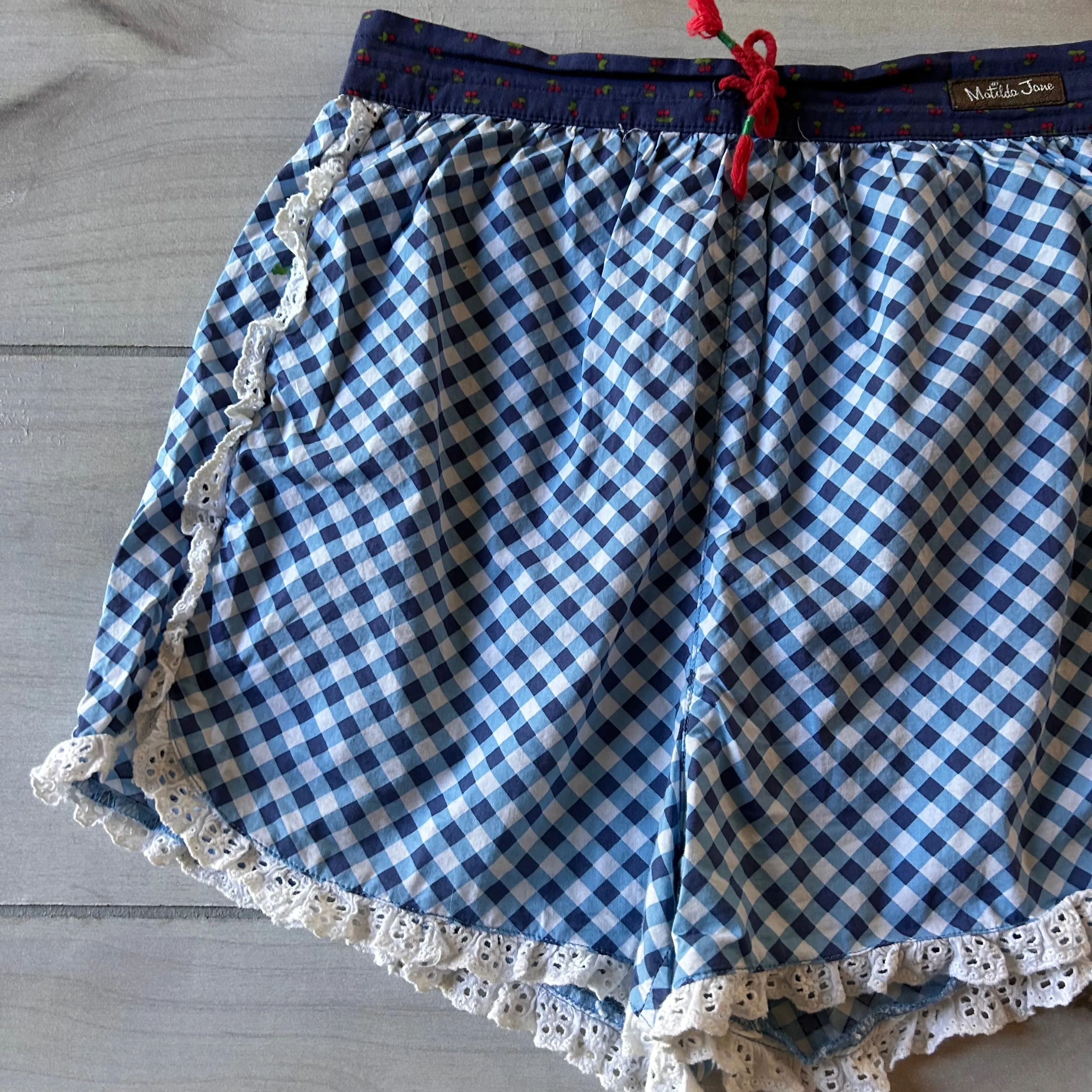 Matilda Jane Plaid Ruffle Shorts with Cheeries