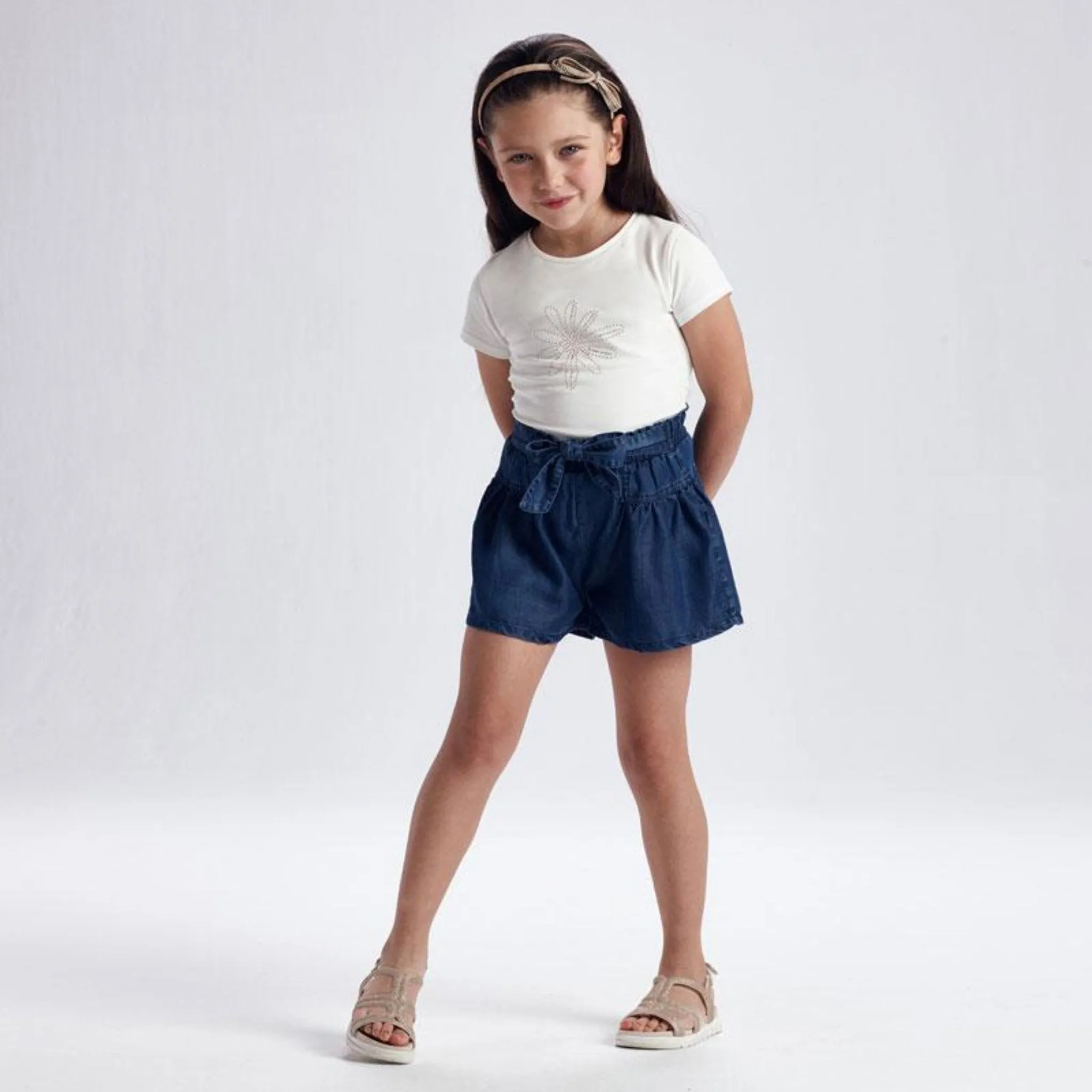 Mayoral Girls Ecofriends Denim Loose Belted Denim Shorts