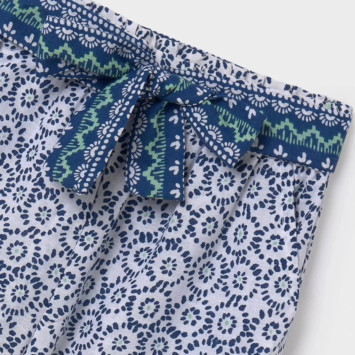 Mayoral - wide leg, blue and white patterned trousers