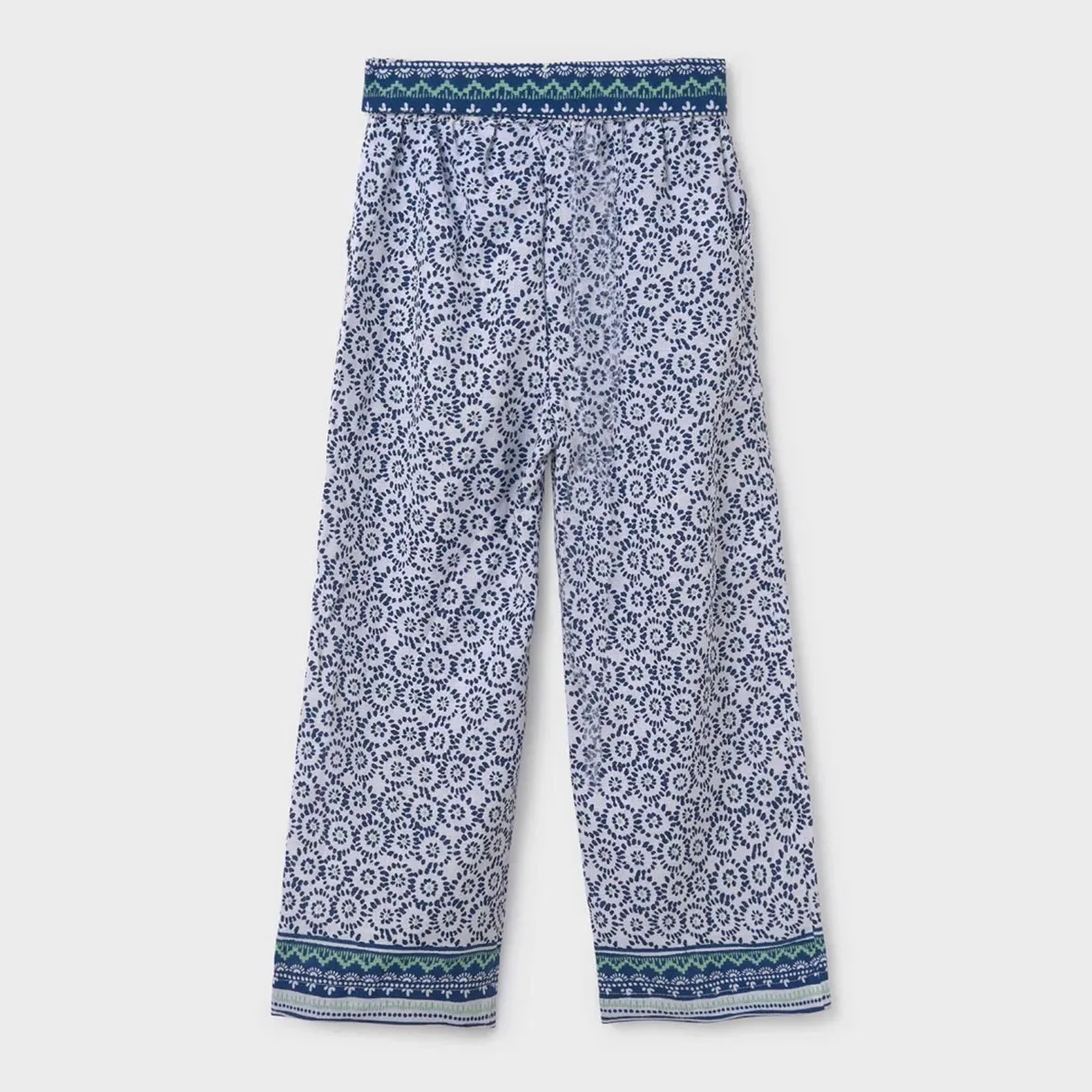 Mayoral - wide leg, blue and white patterned trousers