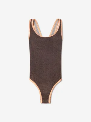 Michael Kors Girls Patterned Swimming Costume in Brown