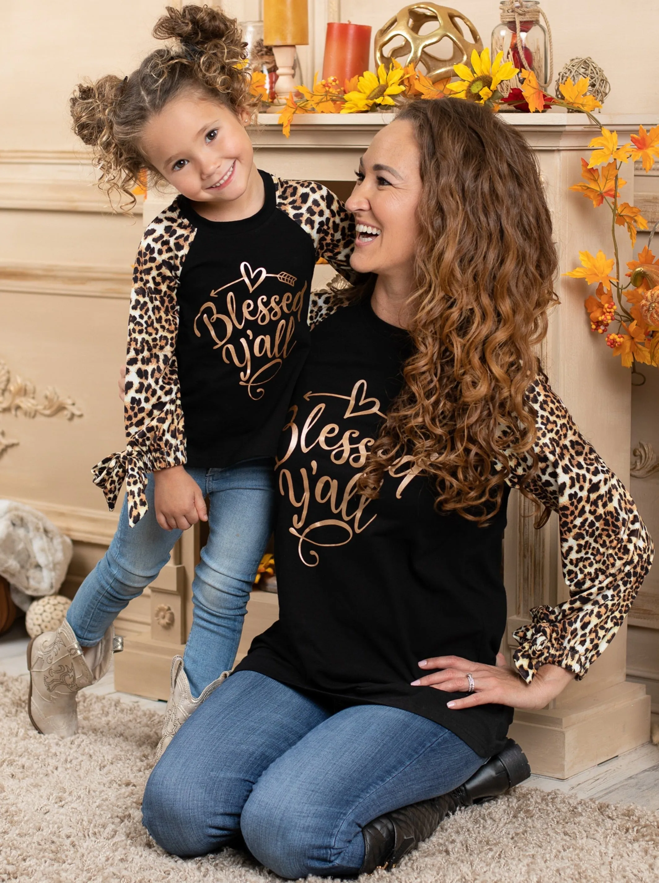 Mommy and Me Blessed Y'all Leopard Raglan Top