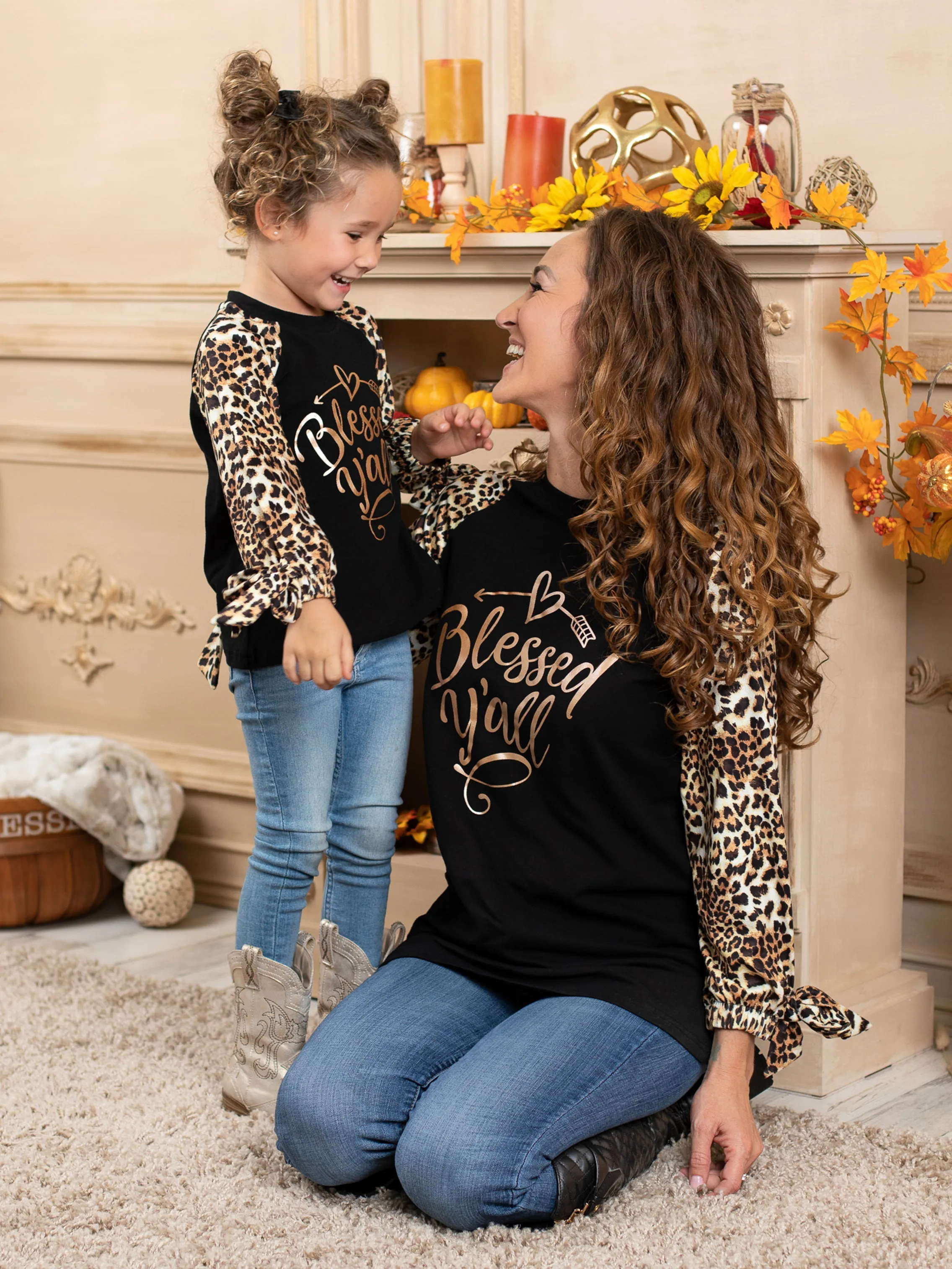 Mommy and Me Blessed Y'all Leopard Raglan Top