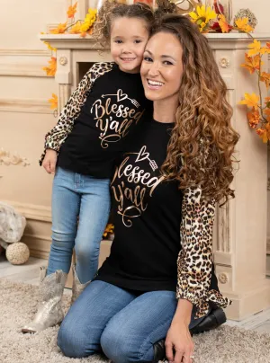 Mommy and Me Blessed Y'all Leopard Raglan Top