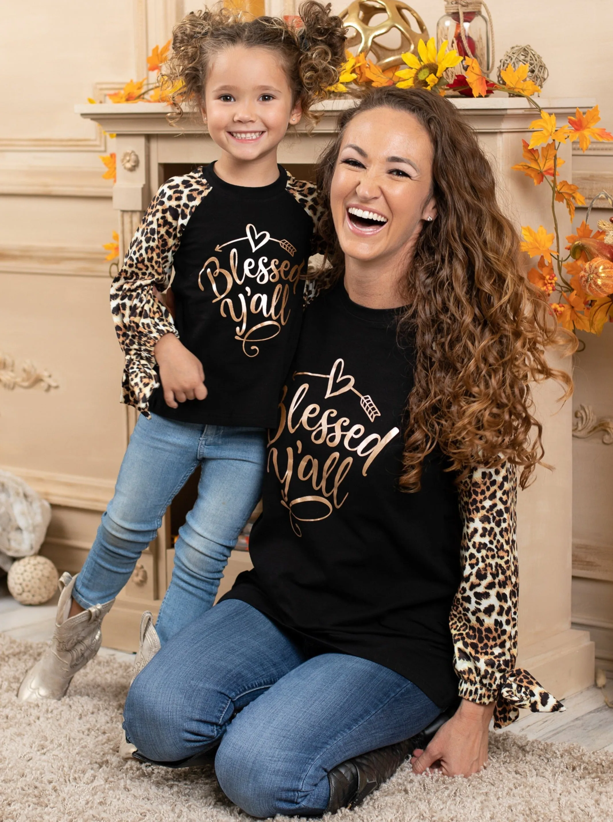 Mommy and Me Blessed Y'all Leopard Raglan Top