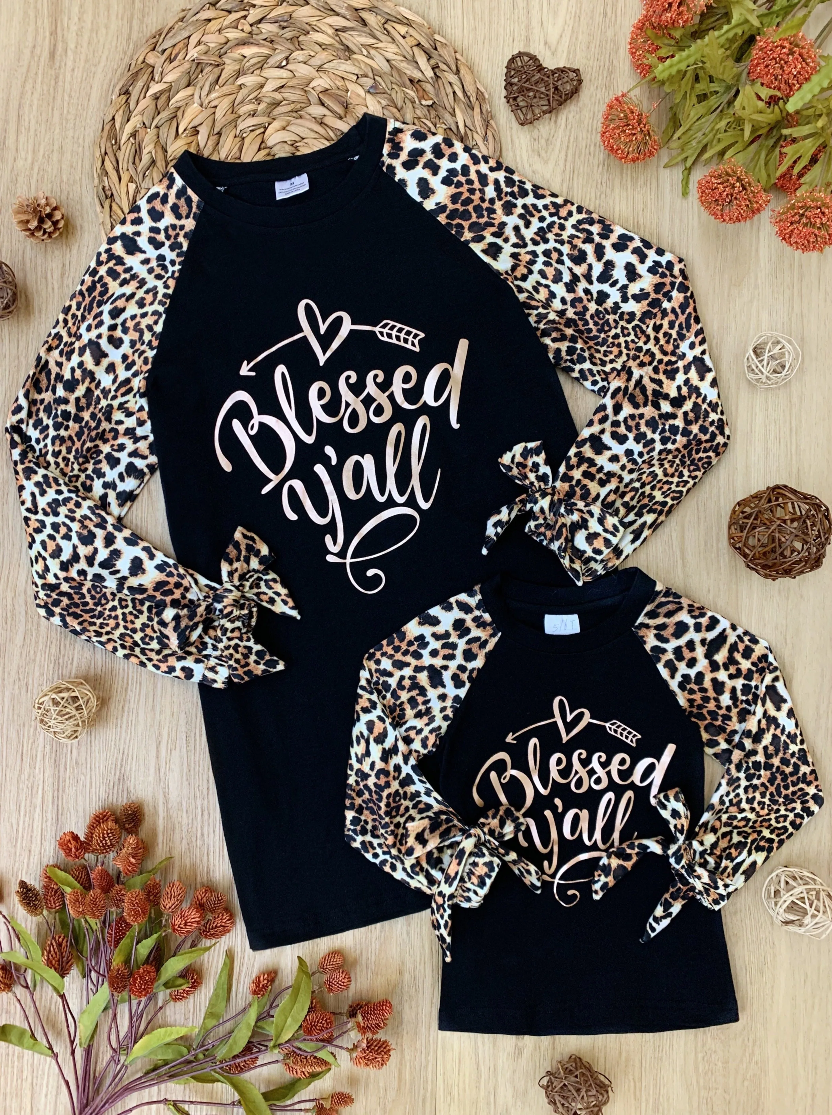 Mommy and Me Blessed Y'all Leopard Raglan Top