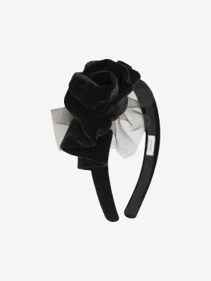 Monnalisa Girls Velvet Rose Headband in Black