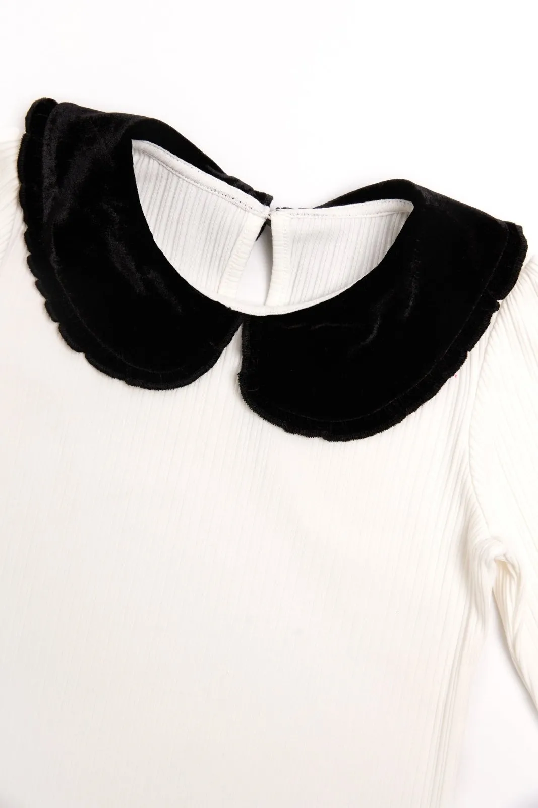 Nicole Miller Girls White and Black Velvet Collar Top