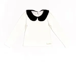 Nicole Miller Girls White and Black Velvet Collar Top