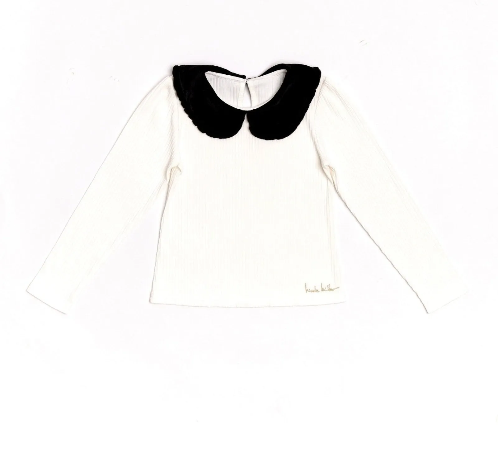 Nicole Miller Girls White and Black Velvet Collar Top