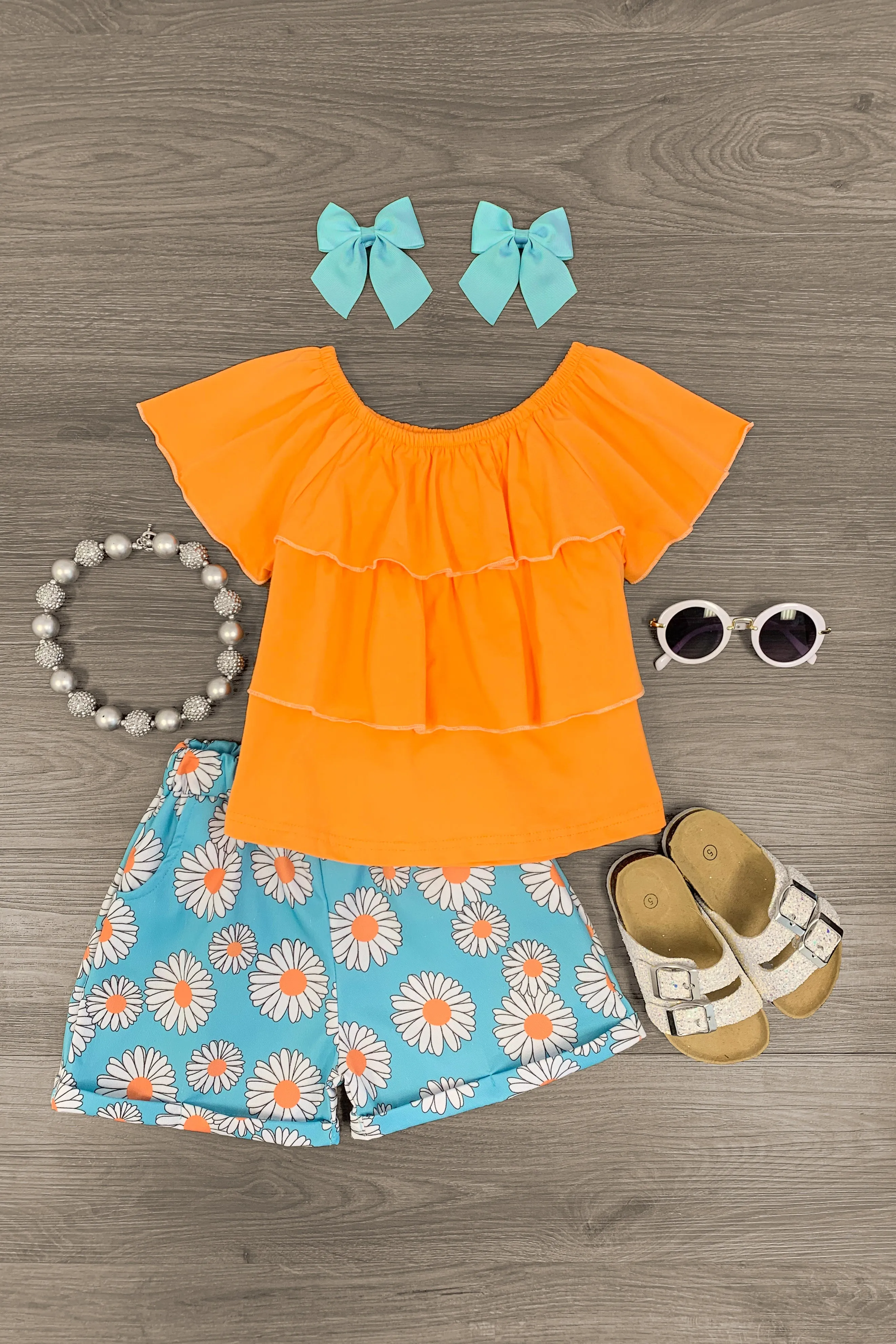 Orange & Blue Daisy Short Set