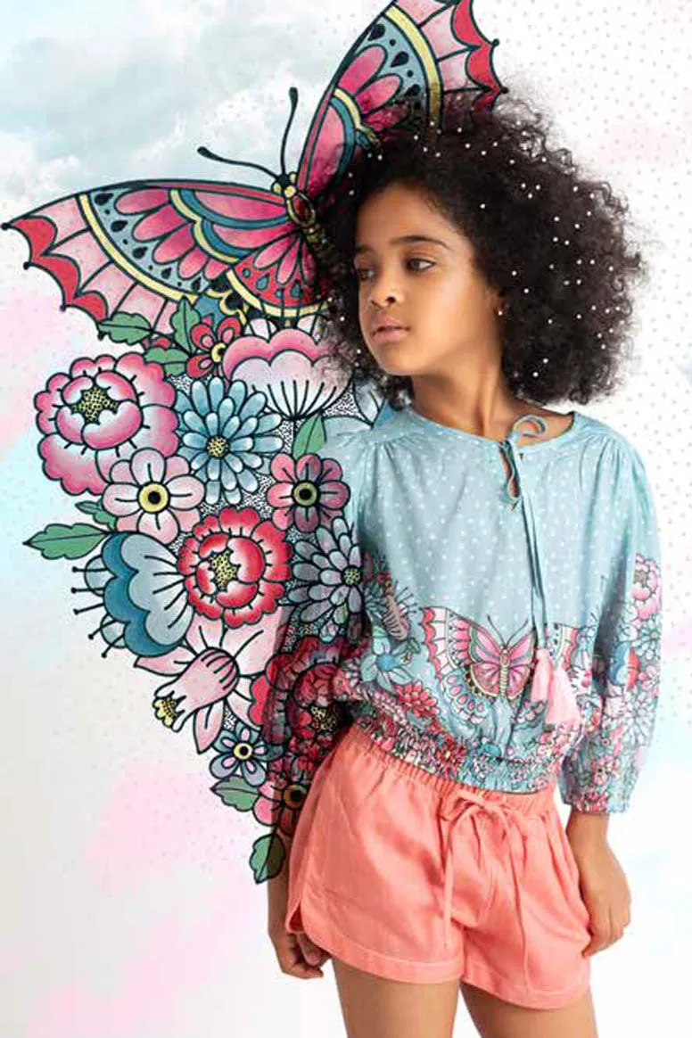 Paper Wings Pink Chambray Girls Shorts