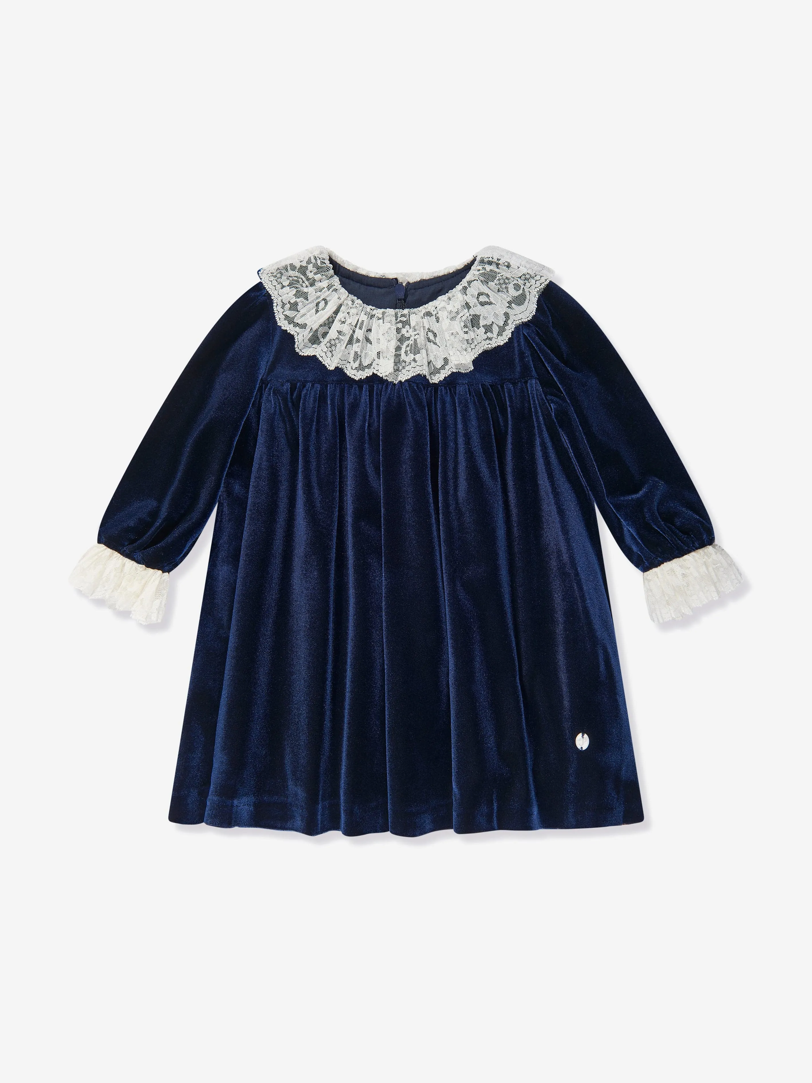 Patachou Baby Girls Velvet Lace Trim Dress in Navy