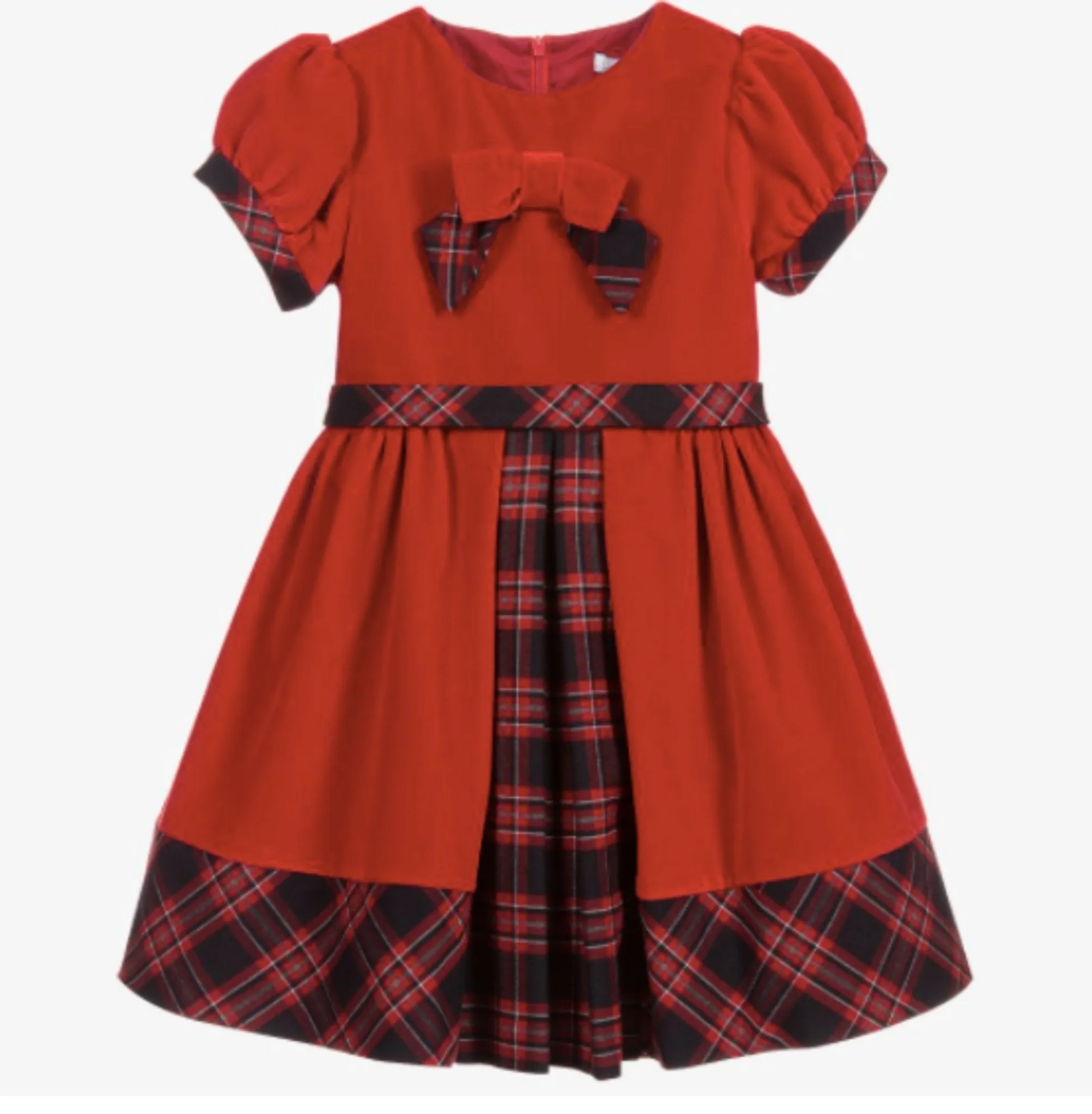 Patachou Girls Red Velvet Tartan Dress