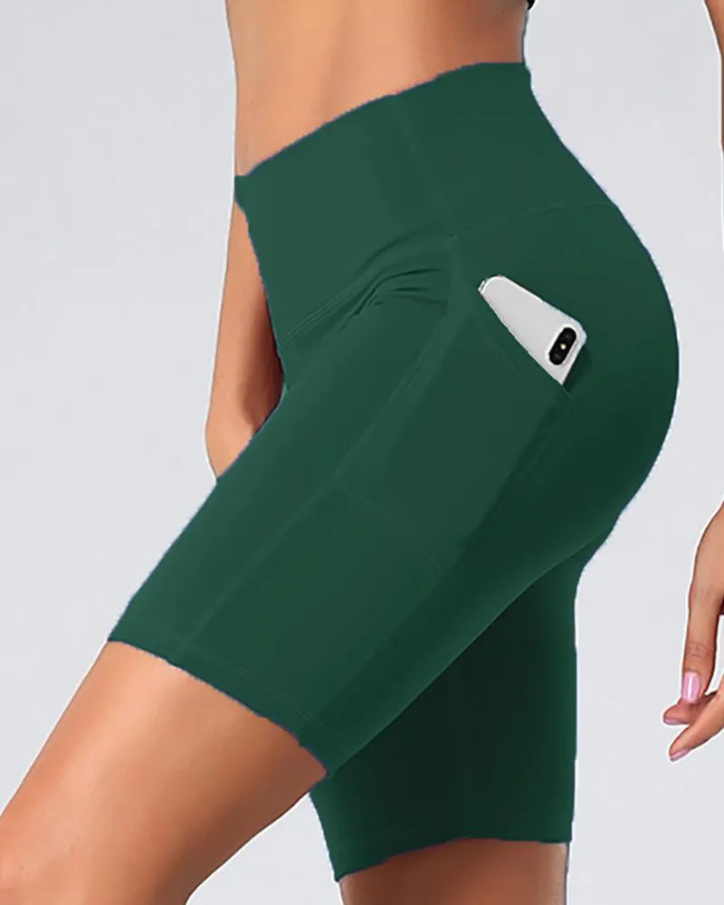 Pocket Design High Waisted Pocket Design Butt Lifting Yoga Shorts