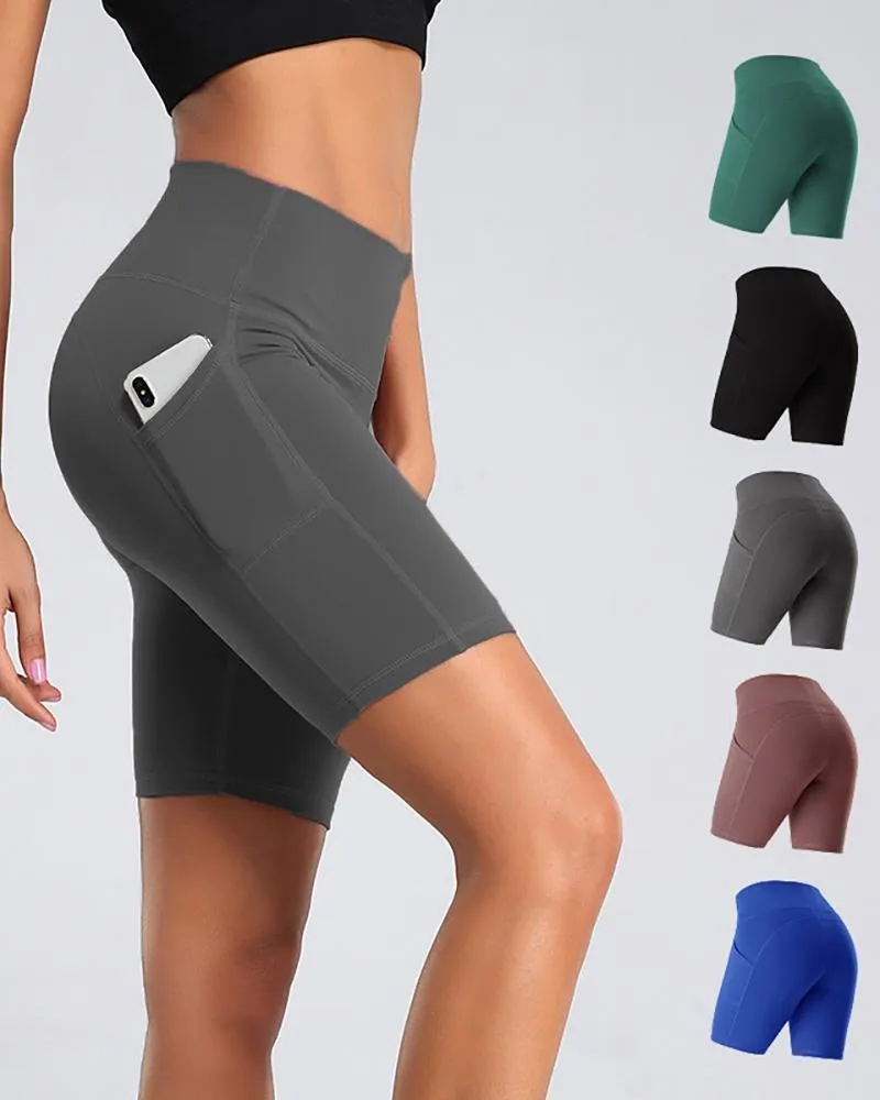 Pocket Design High Waisted Pocket Design Butt Lifting Yoga Shorts