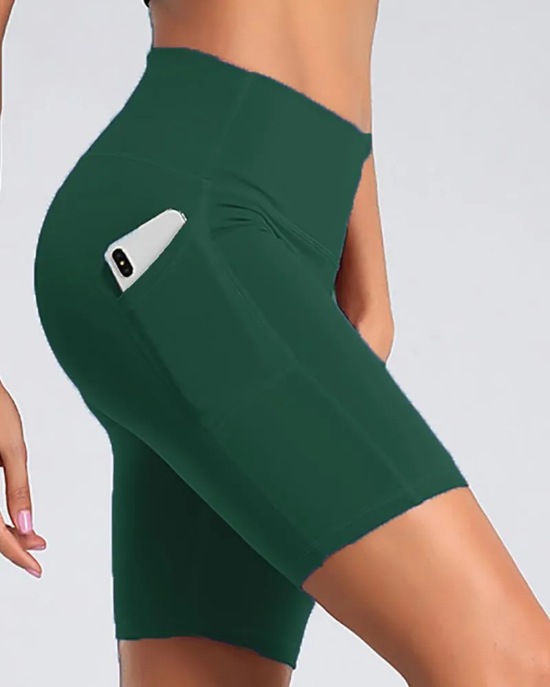 Pocket Design High Waisted Pocket Design Butt Lifting Yoga Shorts