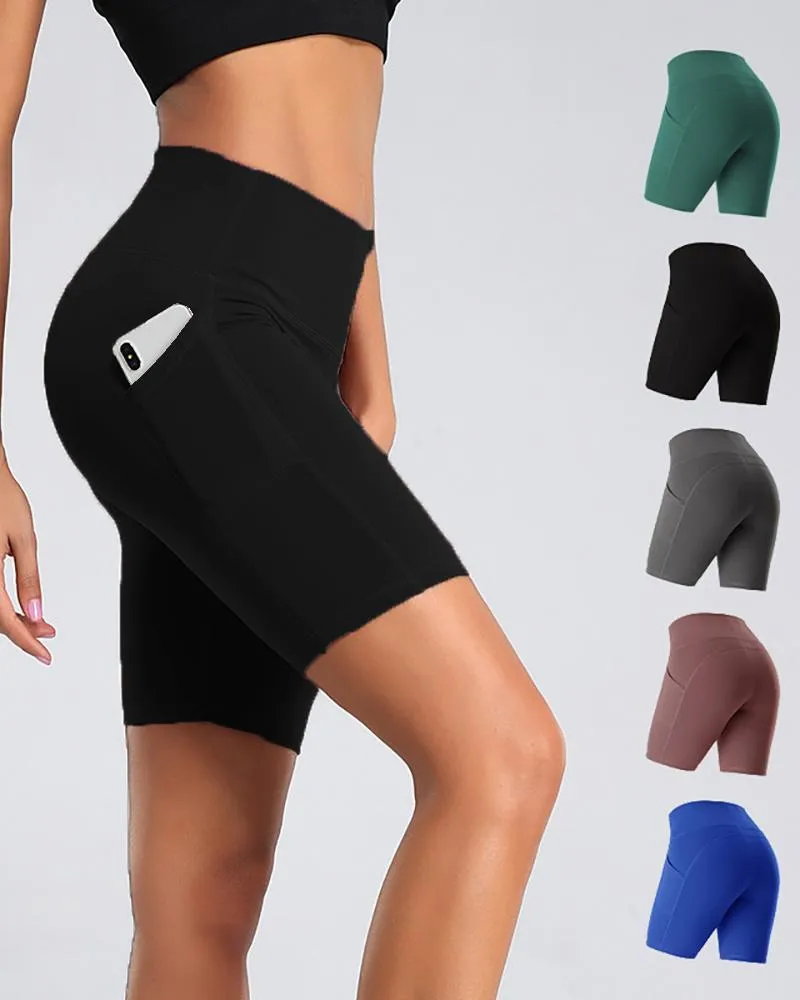 Pocket Design High Waisted Pocket Design Butt Lifting Yoga Shorts