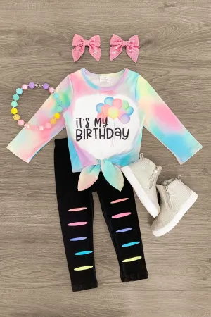 "It's My Birthday" Pastel Rainbow Pant Set