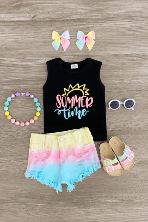 "Summertime" Pastel Tie Dye Denim Short Set