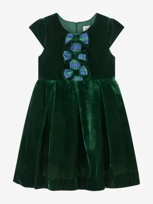 Rachel Riley Girls Tartan Bow Velvet Dress in Green