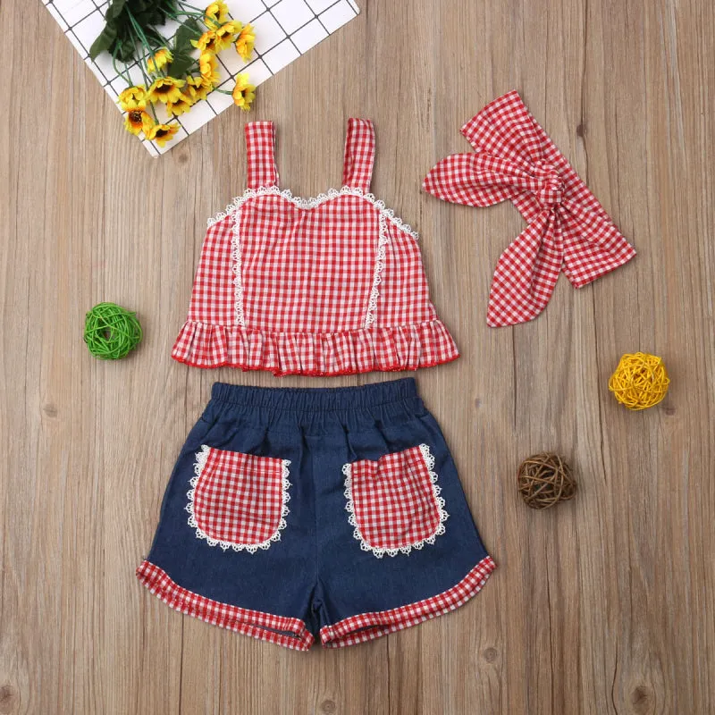 Red Gingham Shorts Set