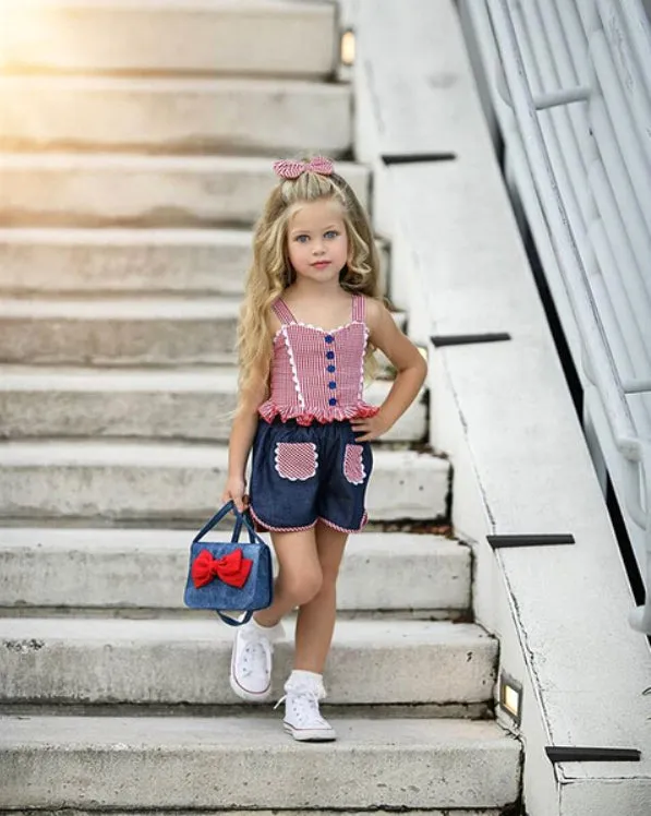 Red Gingham Shorts Set