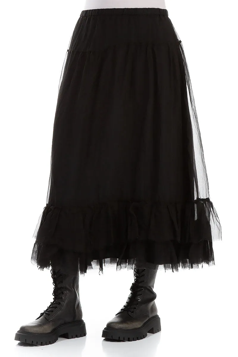 Ruffled Black Silk Chiffon Skirt