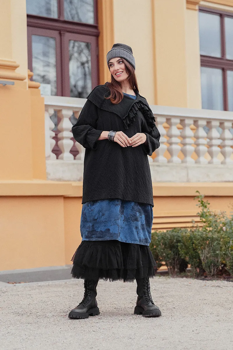 Ruffled Black Silk Chiffon Skirt