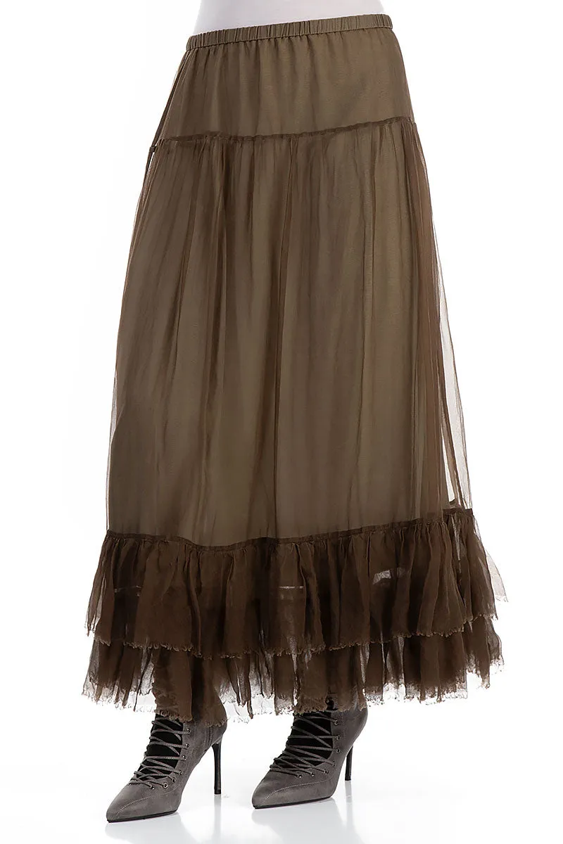 Ruffled Silver Sage Silk Chiffon Skirt