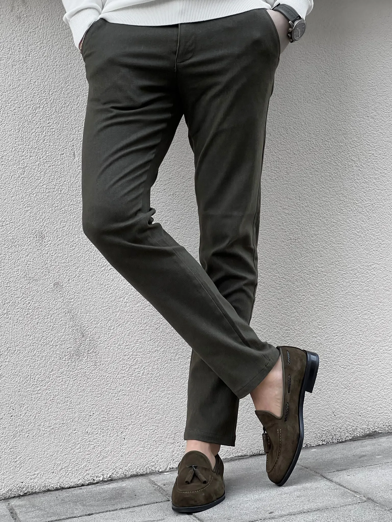 Self Patterned Khaki Pants