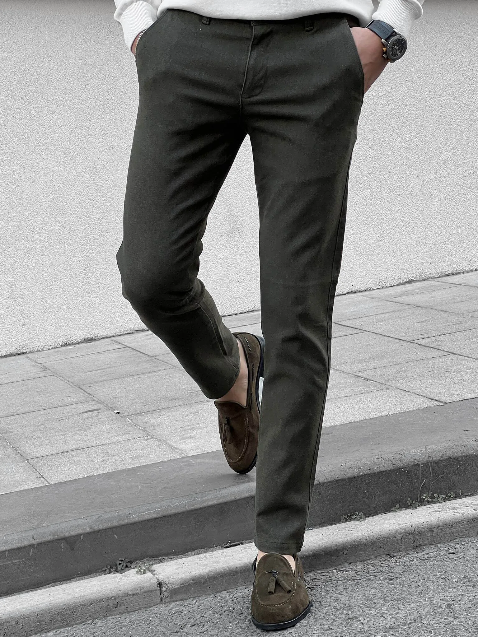 Self Patterned Khaki Pants