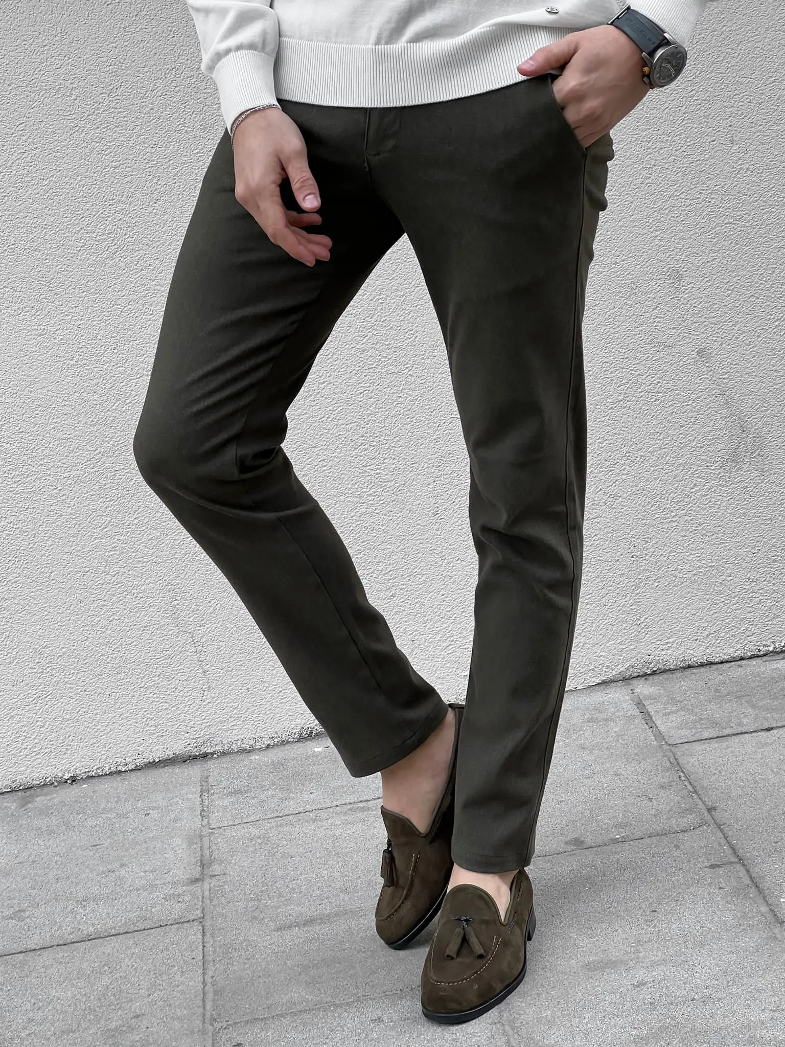 Self Patterned Khaki Pants