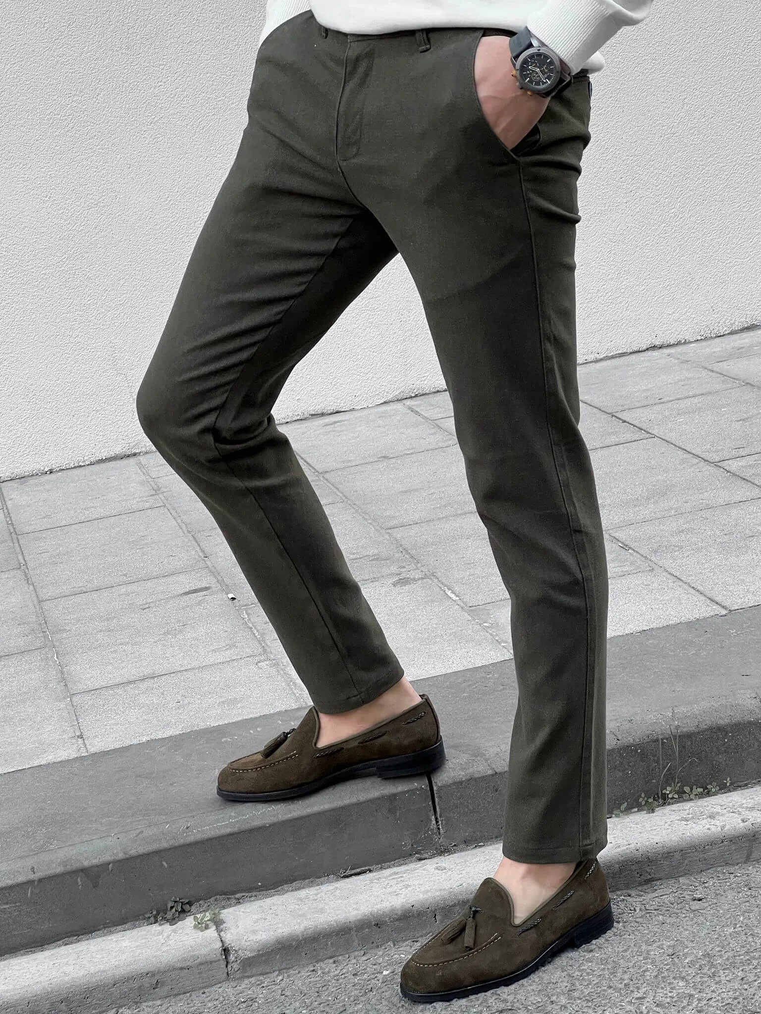 Self Patterned Khaki Pants