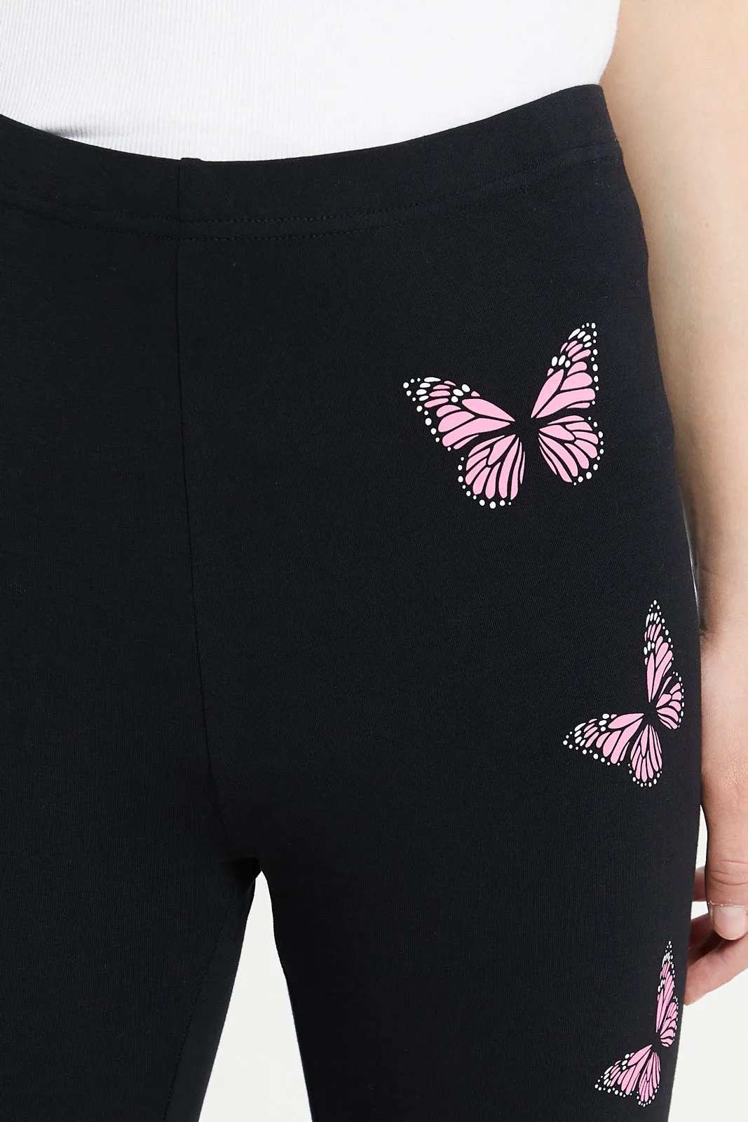 Senior Girls Black Printed Leggings