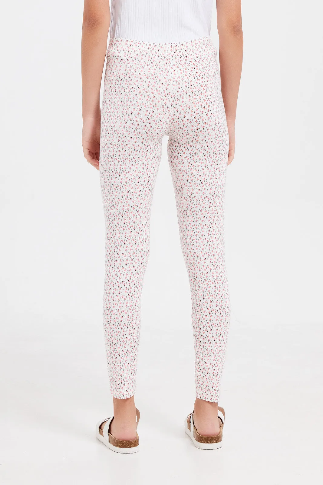 Senior Girls Ivory Printed Leggings