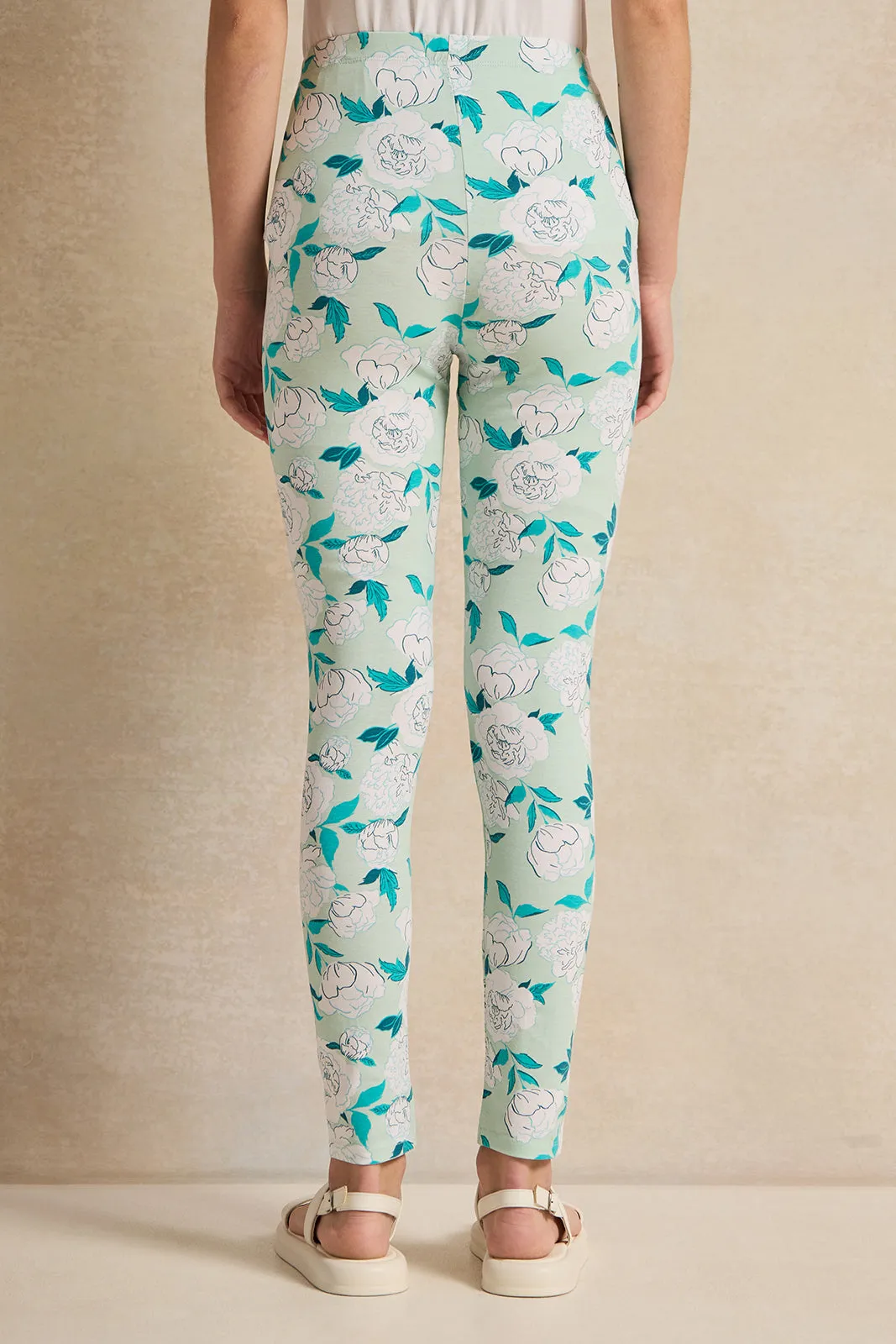 Senior Girls Mint Floral Printed Leggings