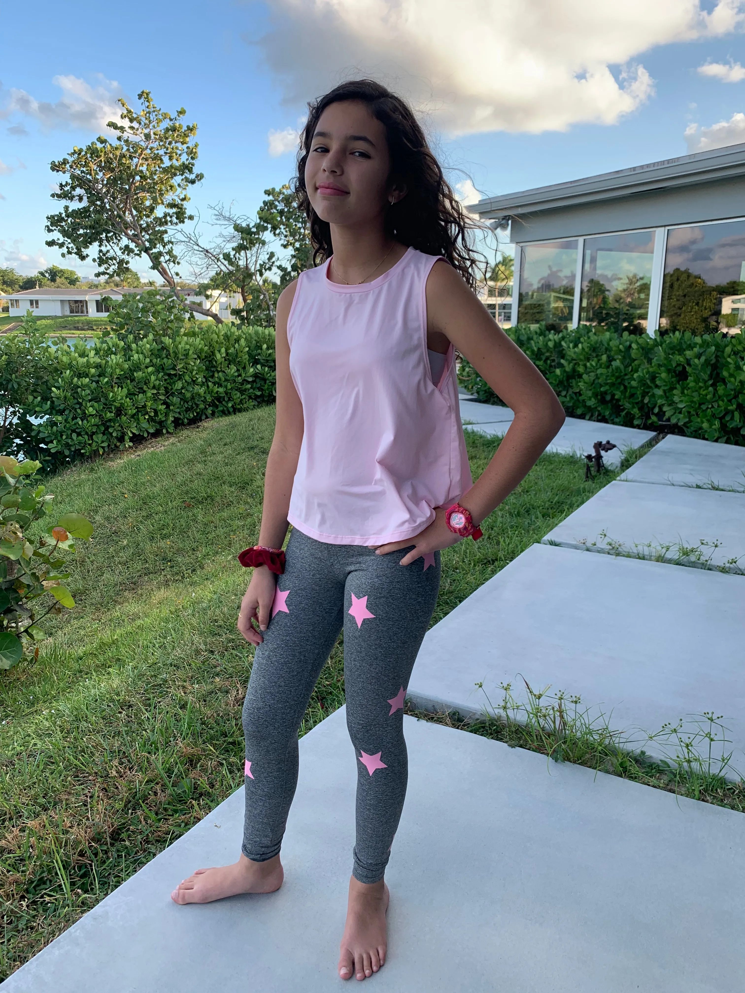 Stars Pink Grey Leggings